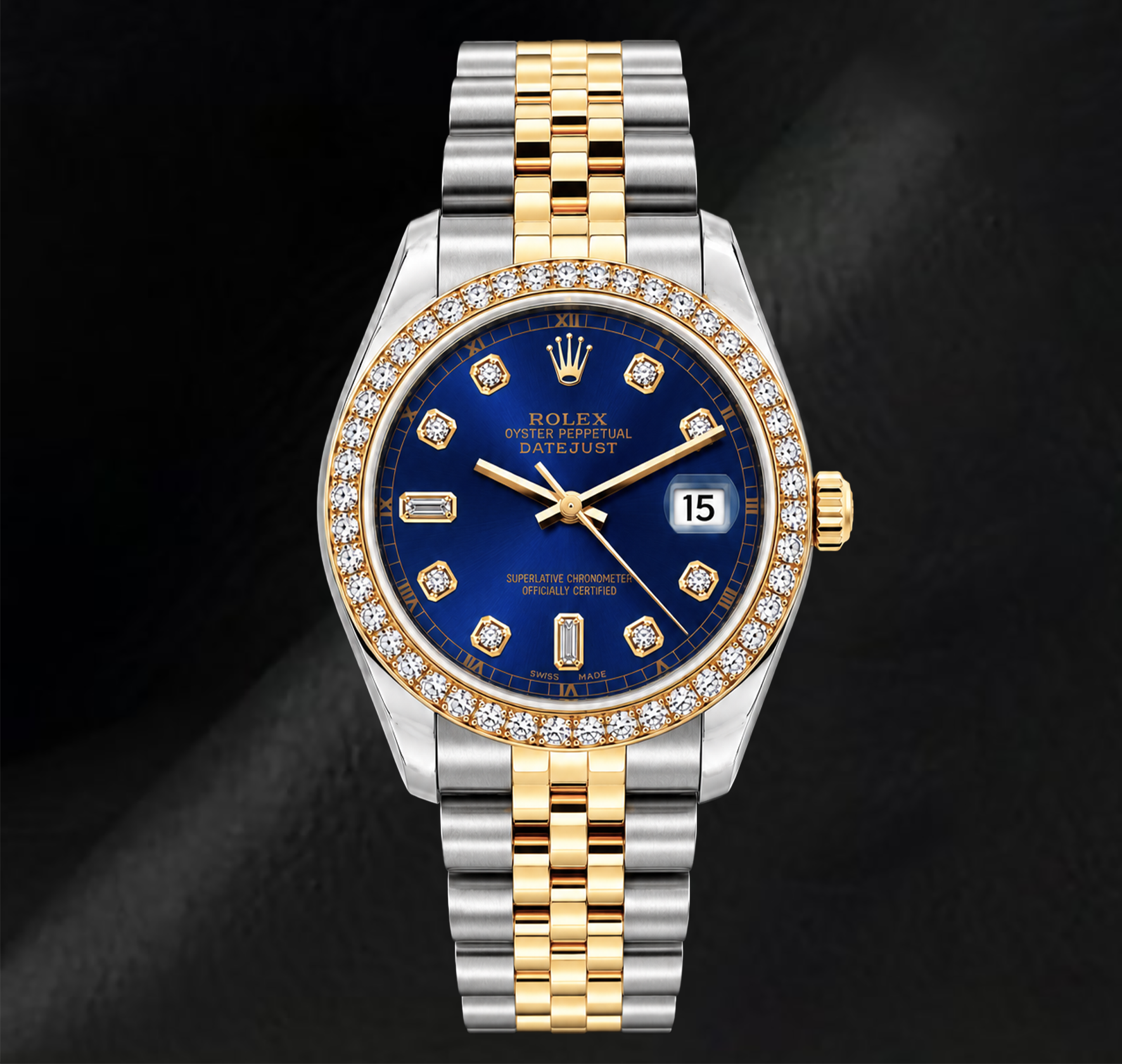 Montre Rolex Datejust 16233 36 mm Bicolore Cadran Diamants Bleu