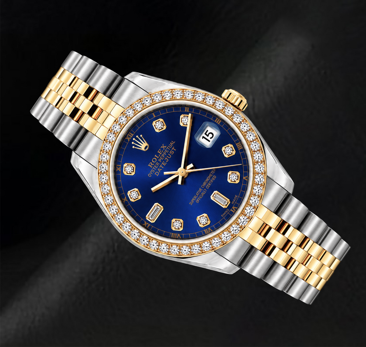 Montre Rolex Datejust 16233 36 mm Bicolore Cadran Diamants Bleu