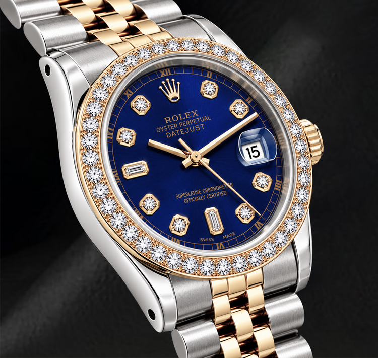 Montre Rolex Datejust 16233 36 mm Bicolore Cadran Diamants Bleu