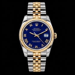 Montre Rolex Datejust 16233 36 mm Bicolore Cadran Bleu Chiffres Romains