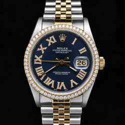 Montre Rolex Datejust 16233 36 mm Bicolore Cadran Diamants Bleu Chiffres Romains