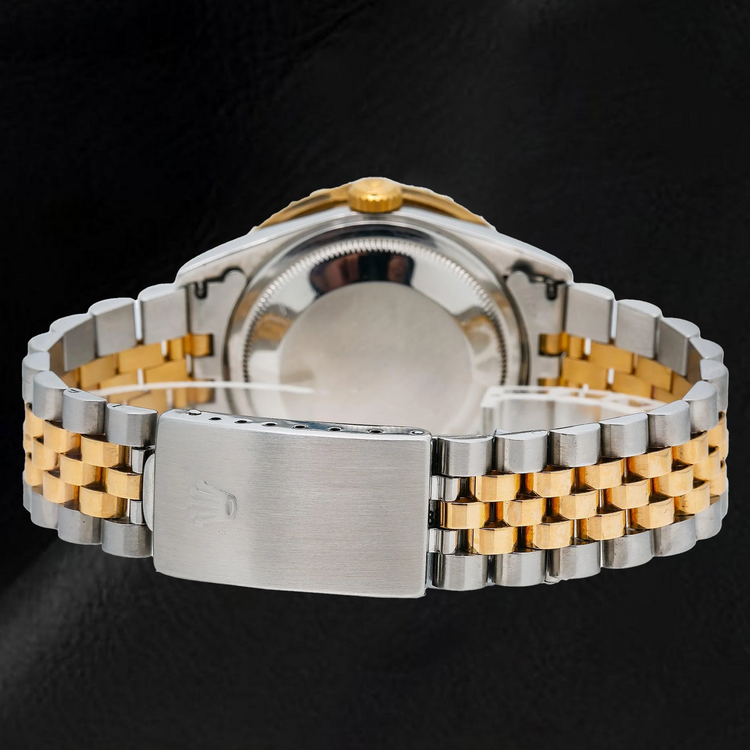 Montre Rolex Datejust 16233 36 mm bicolore pavée de diamants, cadran bleu à chiffres arabes orientaux