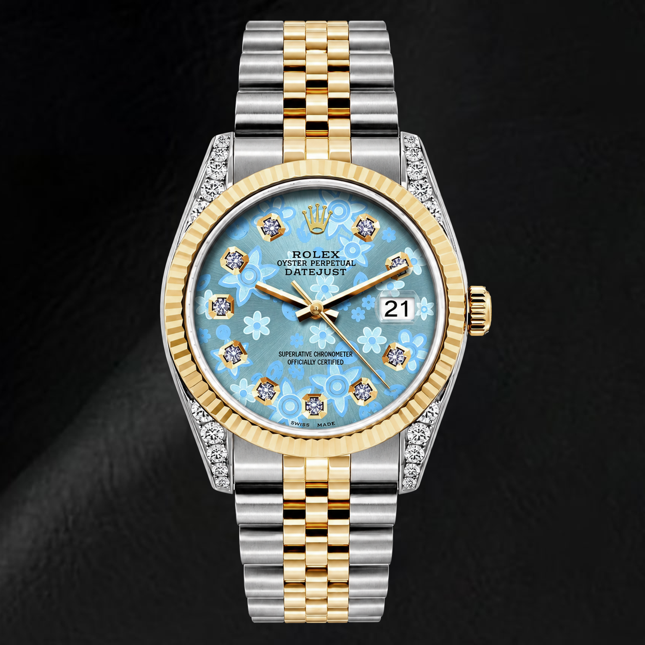 Montre Rolex Datejust 16233 36 mm Bicolore Cadran Diamants Floral Bleu Glacier