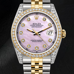 Montre Rolex Datejust 16233 36 mm Bicolore Cadran Diamants Nacre Rose
