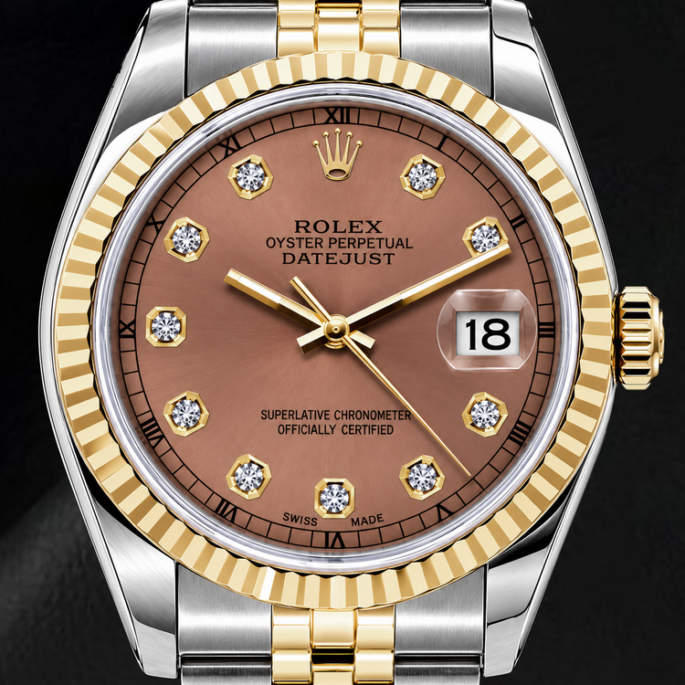 Montre Rolex Datejust 16233 36 mm Cadran Diamants Saumon Bicolore