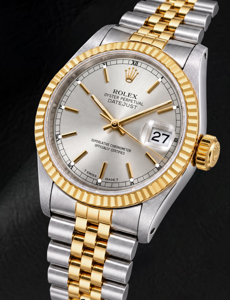Montre Rolex Datejust 16233 36 mm Bicolore Cadran Argenté à Index Bâtons