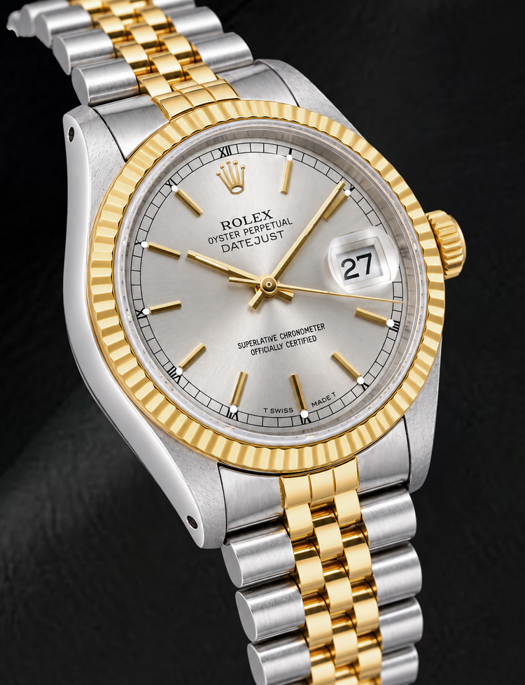 Montre Rolex Datejust 16233 36 mm Bicolore Cadran Argenté à Index Bâtons
