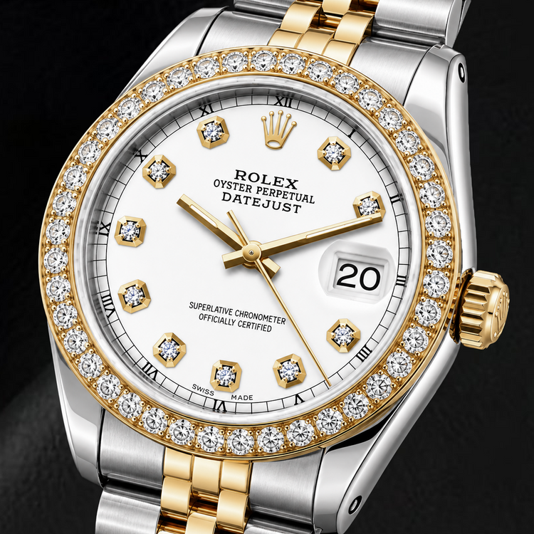 Montre Rolex Datejust 16233 36 mm Bicolore Cadran Diamants Blanc