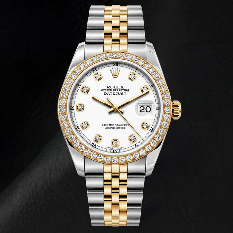 Montre Rolex Datejust 16233 36 mm Bicolore Cadran Diamants Blanc