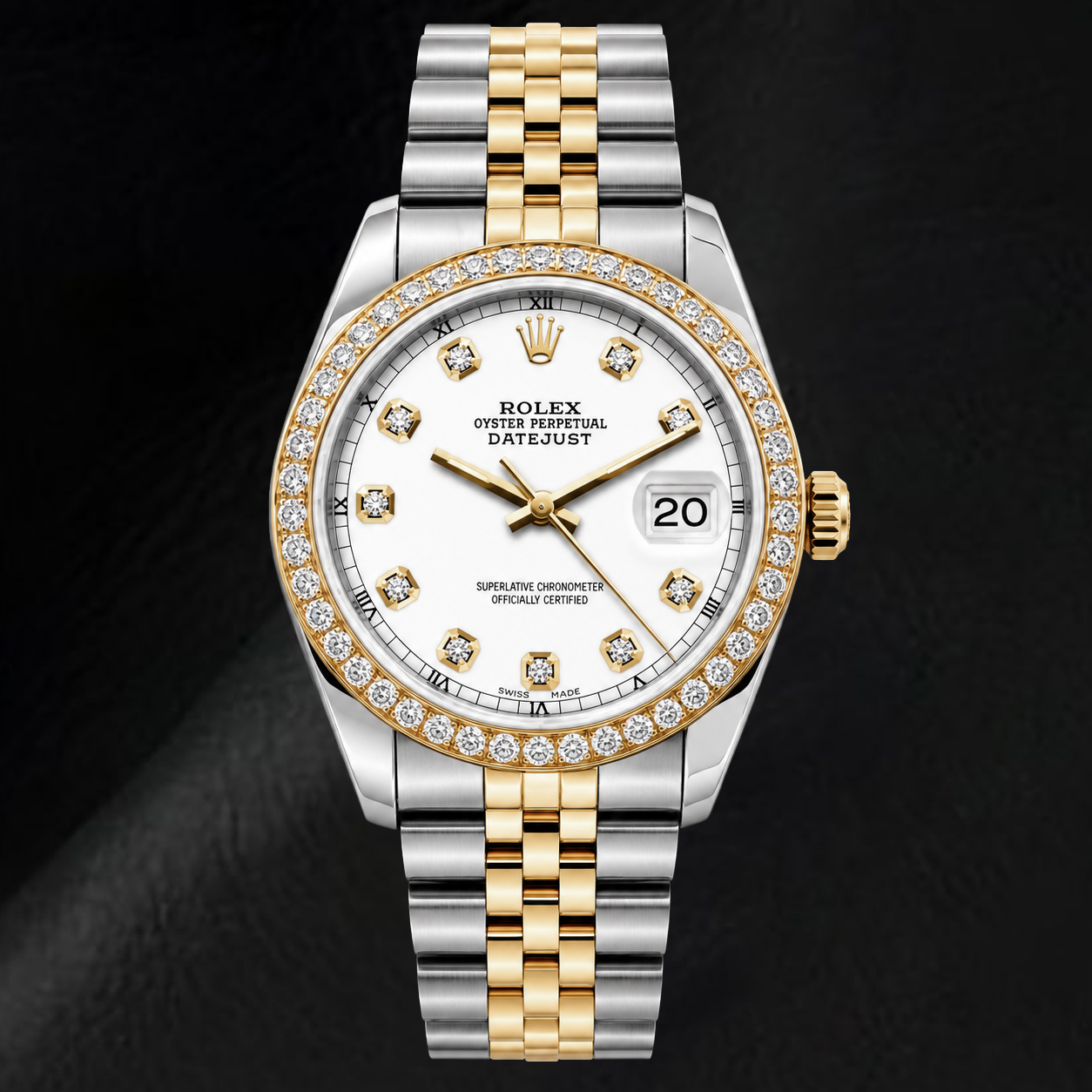Rolex Datejust 16233 36 mm Montre Bicolore Cadran Diamants Blanc