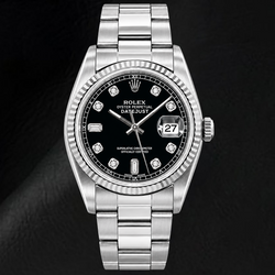 Montre Rolex Datejust 16234 36 mm en Acier Inoxydable avec Cadran Diamants Noir