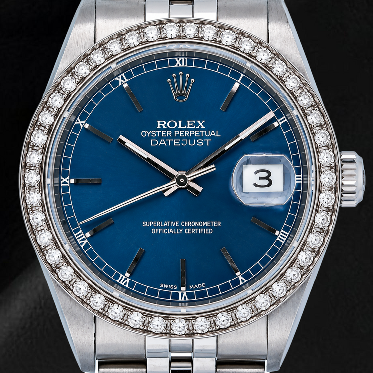 Montre Rolex Datejust 16234 36 mm Cadran Bleu à Index Bâtons en Acier Inoxydable