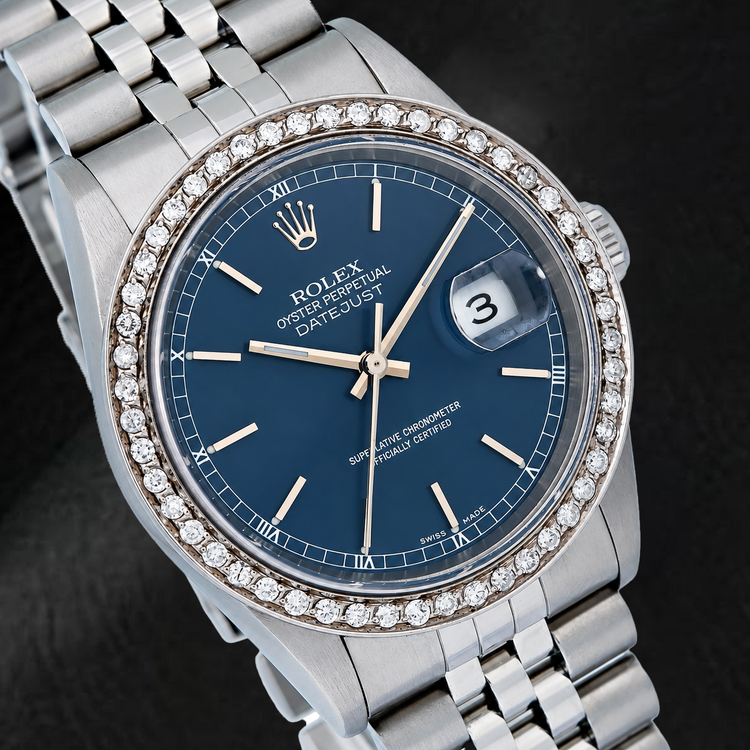 Montre Rolex Datejust 16234 36 mm Cadran Bleu à Index Bâtons en Acier Inoxydable