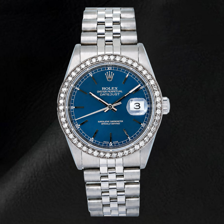 Montre Rolex Datejust 16234 36 mm Cadran Bleu à Index Bâtons en Acier Inoxydable