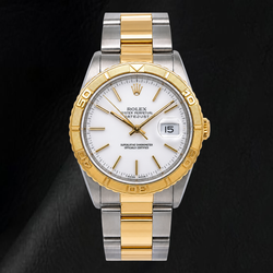 Montre Rolex Datejust 16263 36 mm Bicolore Cadran Blanc à Index Bâtons