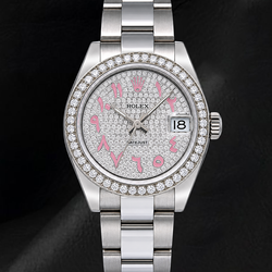 Montre Rolex Datejust 178240 31 mm en Acier Inoxydable Cadran Pavé de Diamants Rose à Chiffres Arabes Orientaux