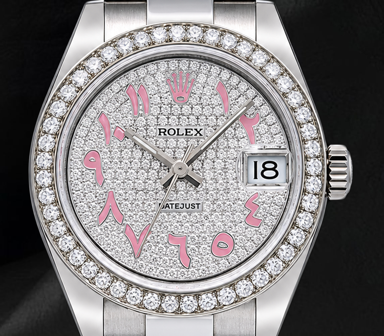 Montre Rolex Datejust 178240 31 mm en Acier Inoxydable Cadran Pavé de Diamants Rose à Chiffres Arabes Orientaux