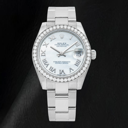 Montre Rolex Datejust 178240 31 mm en Acier Inoxydable, Cadran en Nacre Blanche à Chiffres Romains, Lunette en Diamants