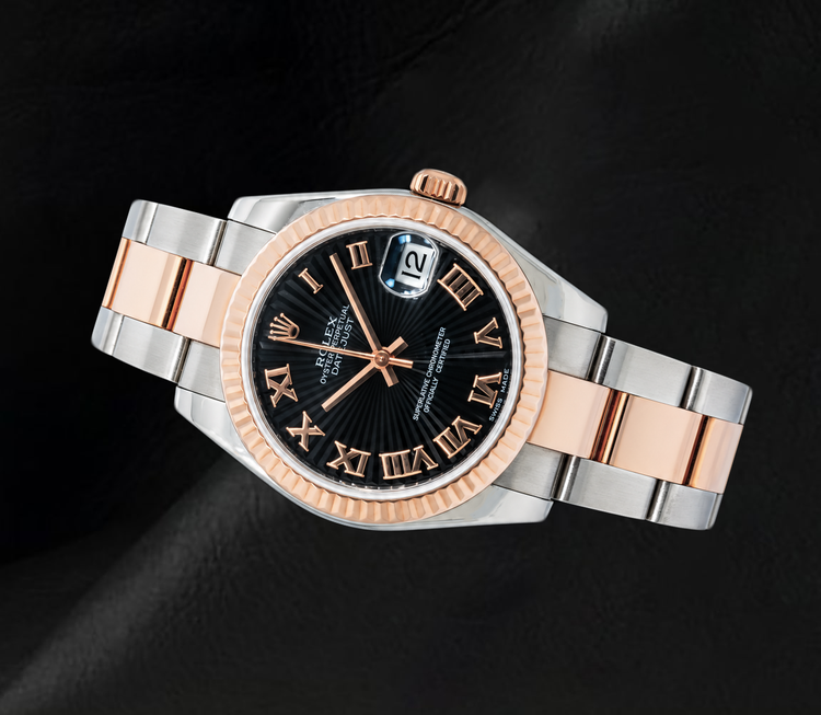 Montre Rolex Datejust 178271 Bicolore 31 mm Cadran Noir Chiffres Romains