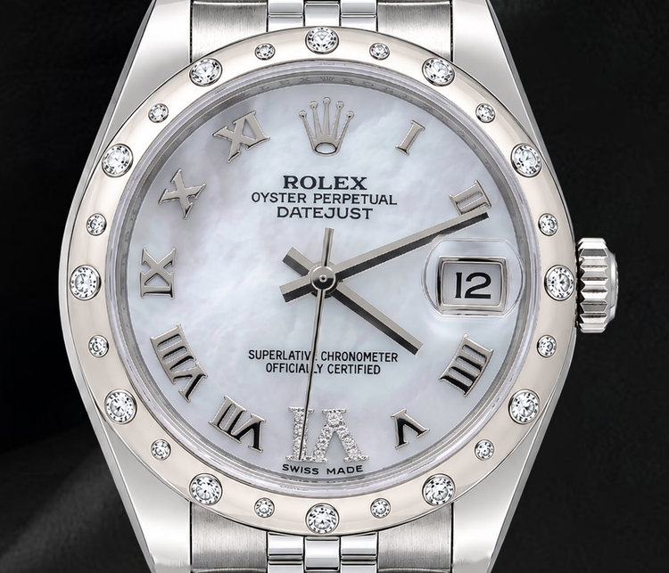 Montre Rolex Datejust 178344 31 mm Cadran en Nacre Blanche Chiffres Romains Bracelet Jubilé en Acier Inoxydable