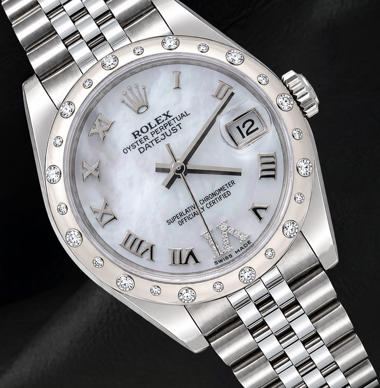 Montre Rolex Datejust 178344 31 mm Cadran en Nacre Blanche Chiffres Romains Bracelet Jubilé en Acier Inoxydable