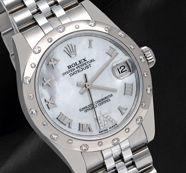Montre Rolex Datejust 178344 31 mm Cadran en Nacre Blanche Chiffres Romains Bracelet Jubilé en Acier Inoxydable