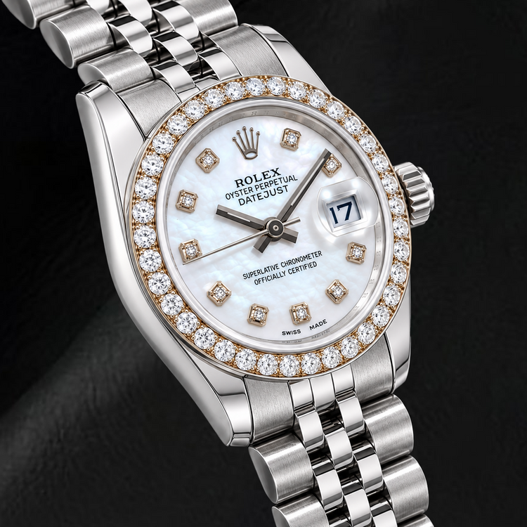 Montre Rolex Datejust 179160 26 mm Acier Inoxydable Cadran Diamants Nacre Blanche