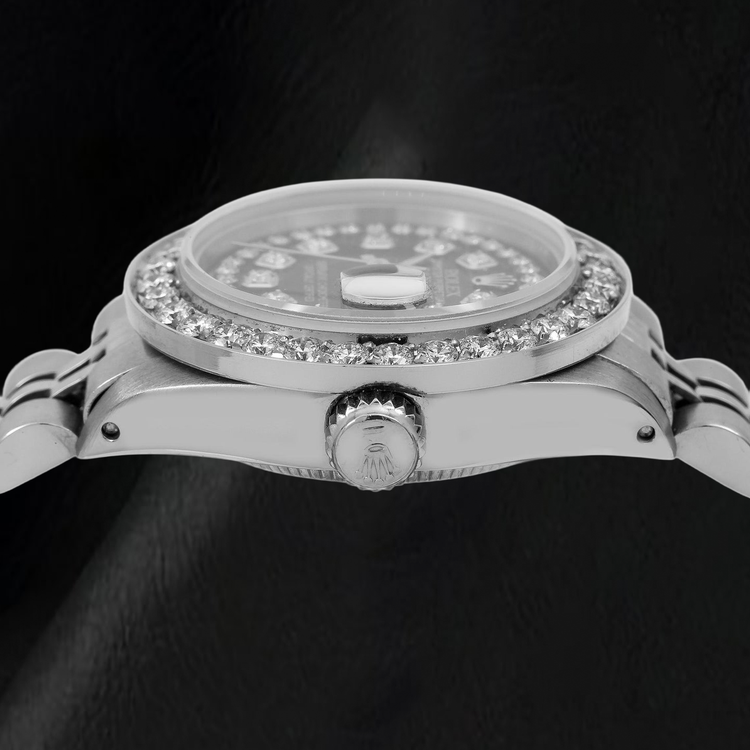 Montre Rolex Datejust 26 mm 6916 en Acier Inoxydable, Cadran Diamants Noir à Liseré