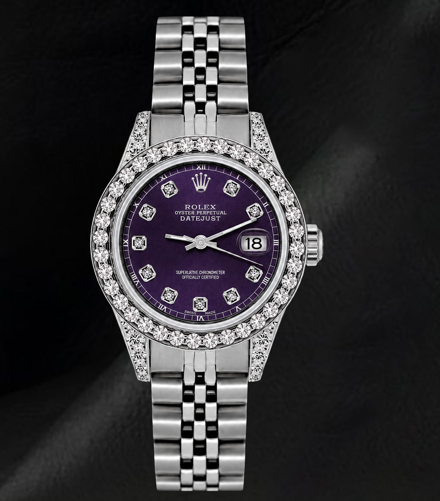 Montre Rolex Datejust 26mm 6916 Cadran Diamants Violet Bracelet Jubilé Acier Inoxydable