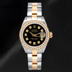 Montre Rolex Datejust 26 mm 69173 Cadran Diamants Noir Bicolore Bracelet Oyster