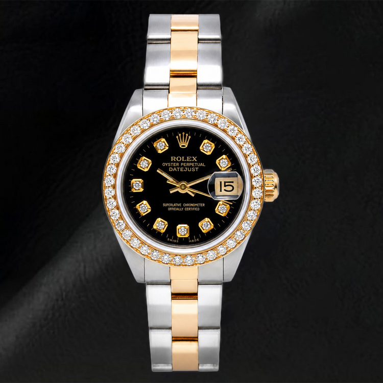 Montre Rolex Datejust 26 mm 69173 Cadran Diamants Noir Bicolore Bracelet Oyster