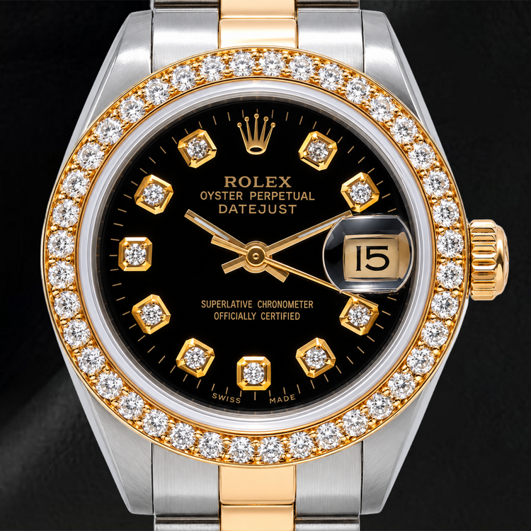 Montre Rolex Datejust 26 mm 69173 Cadran Diamants Noir Bicolore Bracelet Oyster