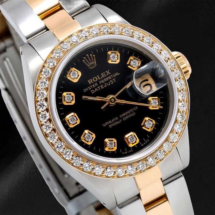 Montre Rolex Datejust 26 mm 69173 Cadran Diamants Noir Bicolore Bracelet Oyster
