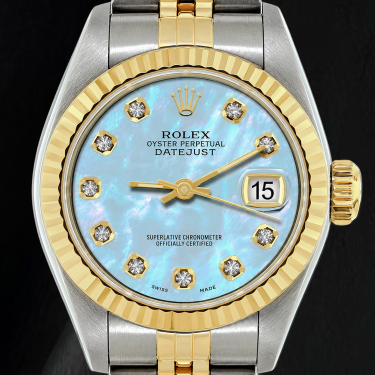 Rolex Datejust 26 mm 69173 Montre Bicolore Cadran Diamants Nacre Bleue