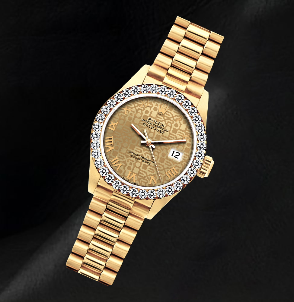 Montre Rolex Datejust 26 mm 69178 en Or Jaune 18 carats Cadran Champagne Jubilé Chiffres Romains