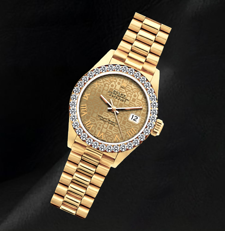 Montre Rolex Datejust 26 mm 69178 en Or Jaune 18 carats Cadran Champagne Jubilé Chiffres Romains