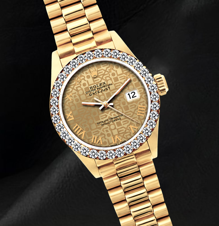 Rolex Datejust 26 mm 69178 Montre en Or Jaune 18 carats Cadran Champagne Jubilé Chiffres Romains