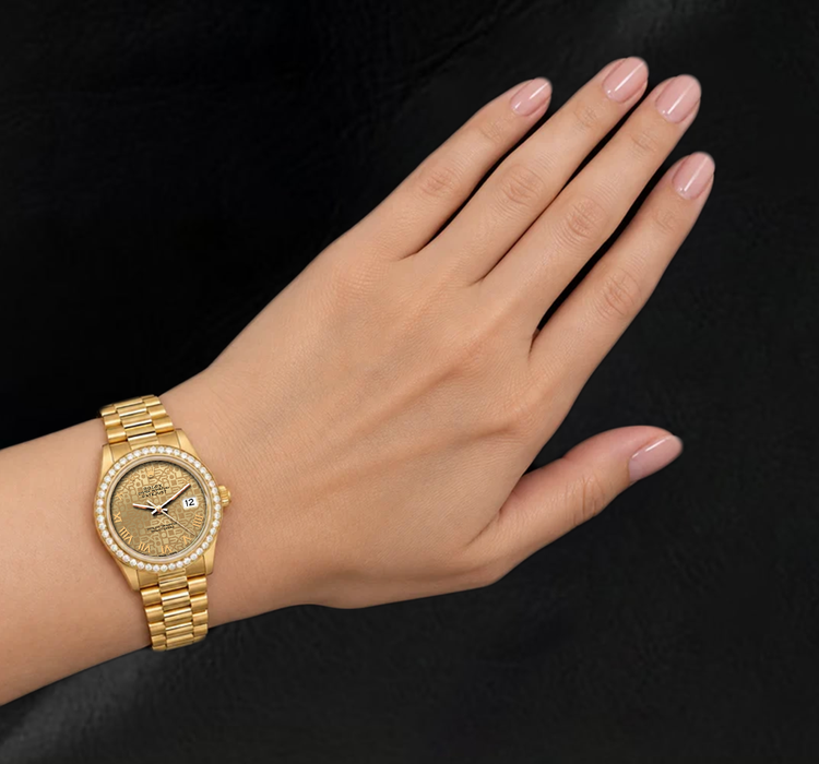 Rolex Datejust 26 mm 69178 Montre en Or Jaune 18 carats Cadran Champagne Jubilé Chiffres Romains