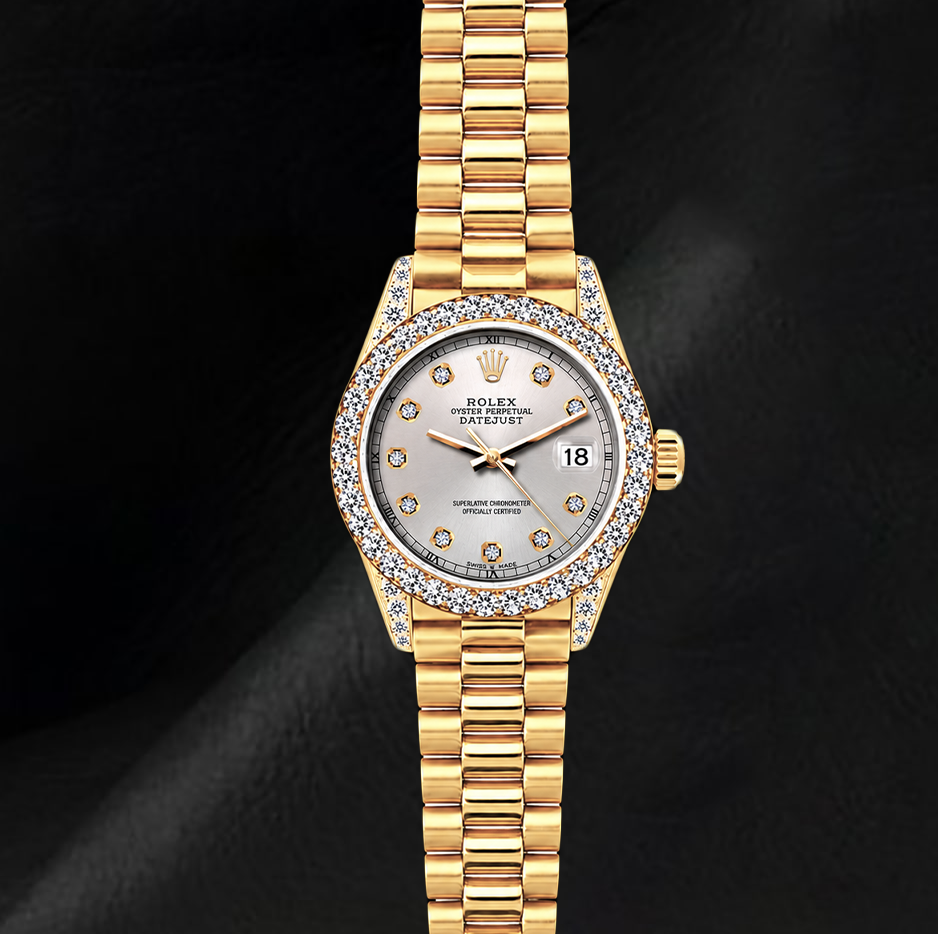 Montre Rolex Datejust 26 mm 69178 Cadran Diamants Lunette Diamants Or Jaune 18K