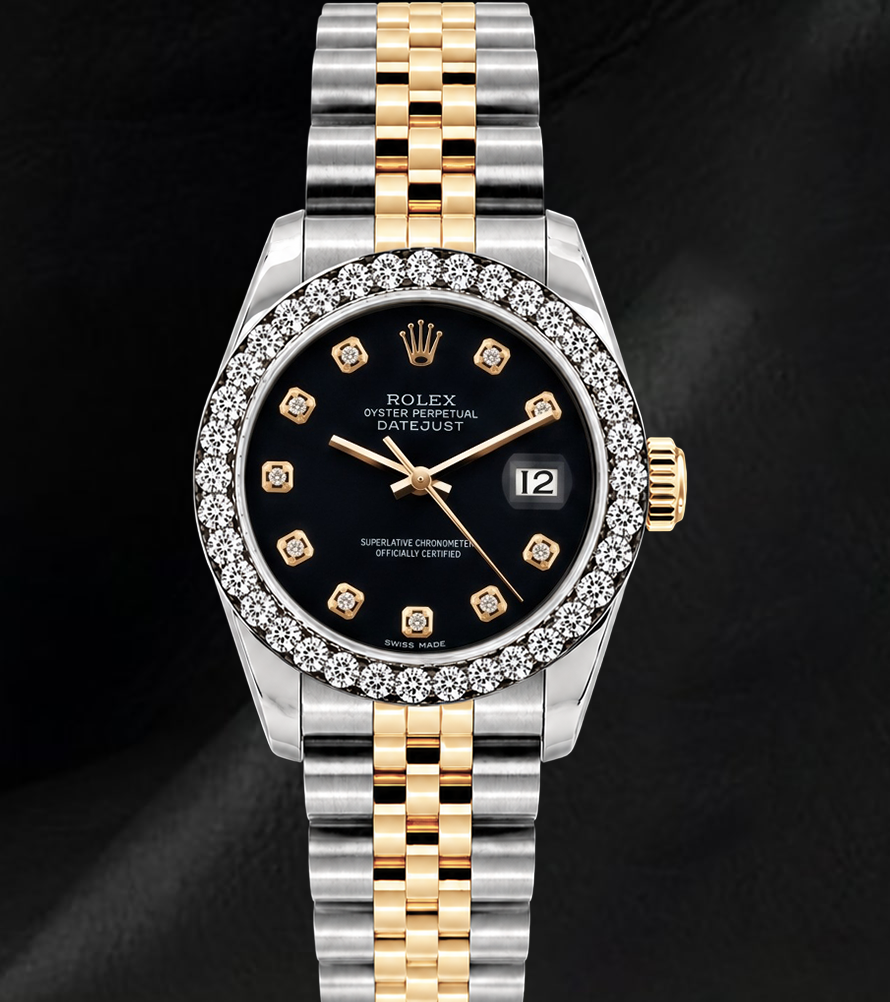 Montre Rolex Datejust 26 mm 6917 Bicolore Cadran Diamants Noir