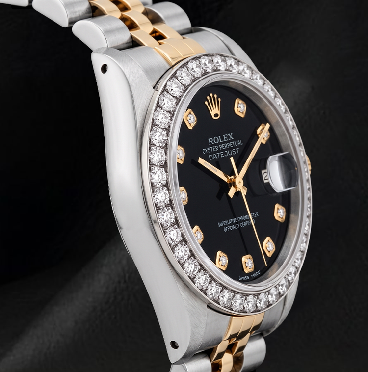 Rolex Datejust 26 mm 6917 Montre Bicolore Cadran Diamants Noir
