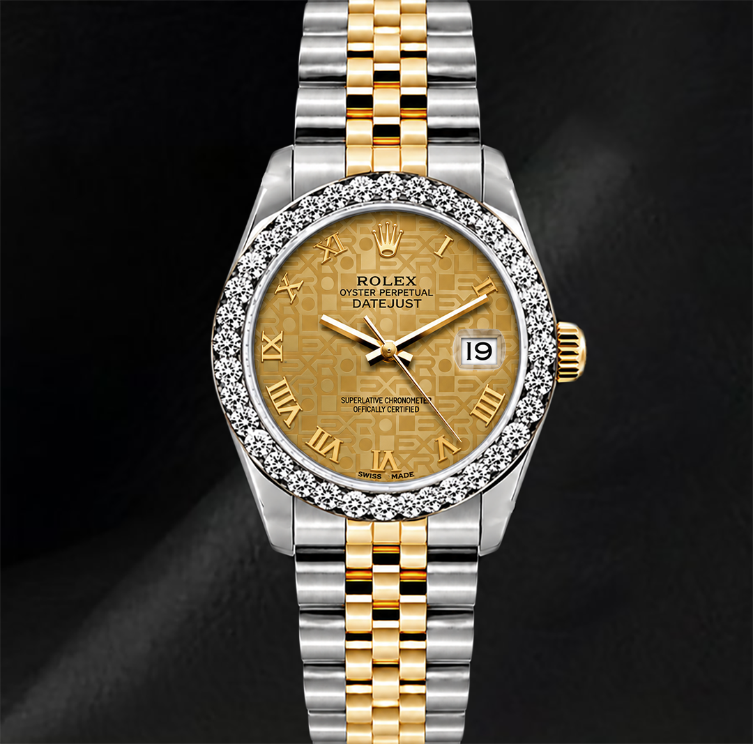 Montre Rolex Datejust 26 mm 6917 bicolore, cadran champagne à chiffres romains, lunette en diamants