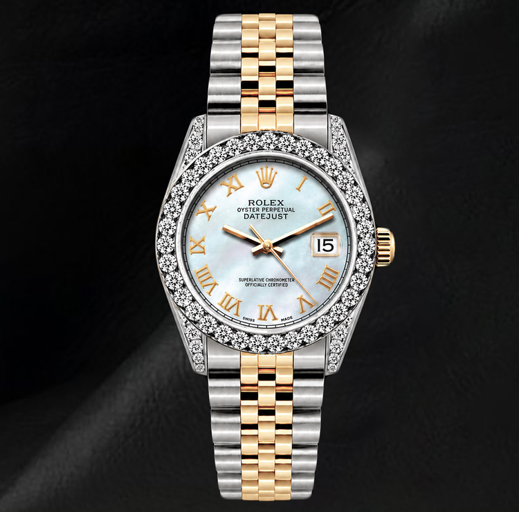 Montre Rolex Datejust 26 mm 6917 bicolore cadran en nacre blanche à chiffres romains