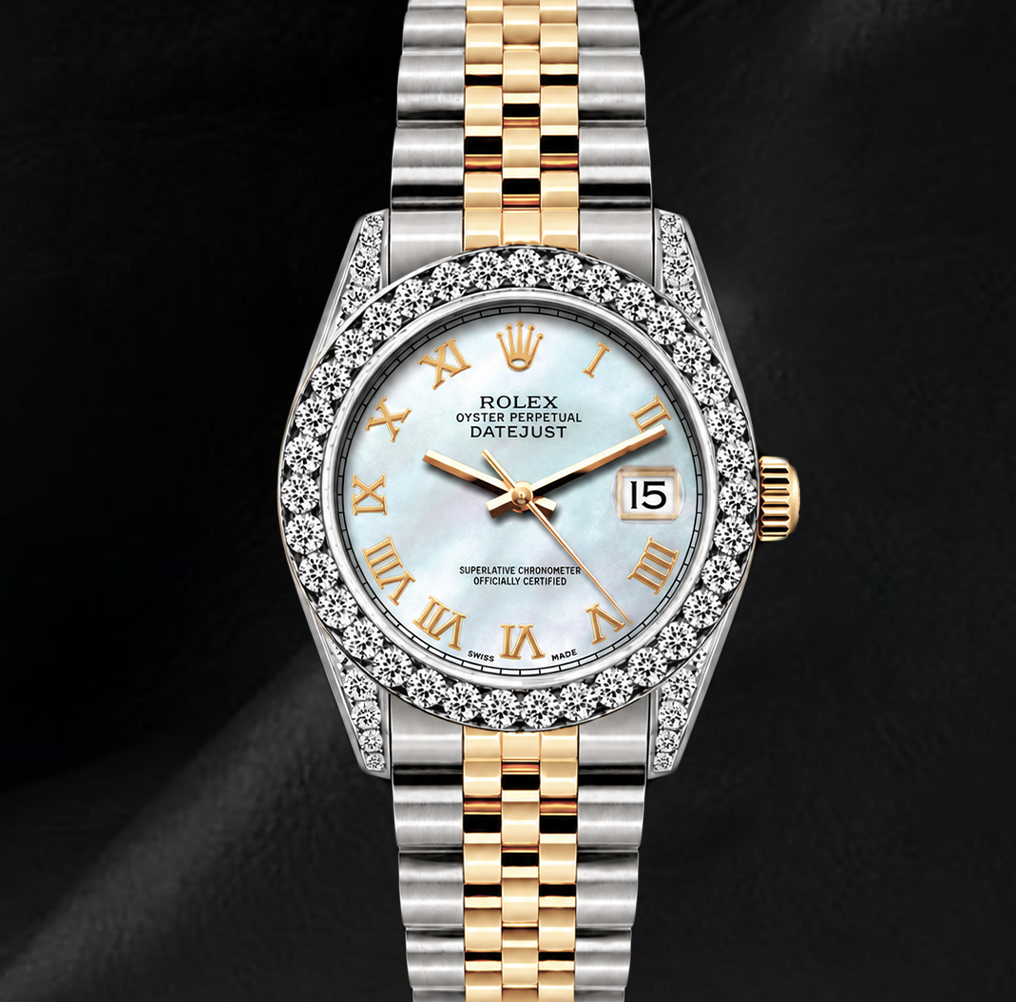 Montre Rolex Datejust 26 mm 6917 bicolore cadran en nacre blanche à chiffres romains