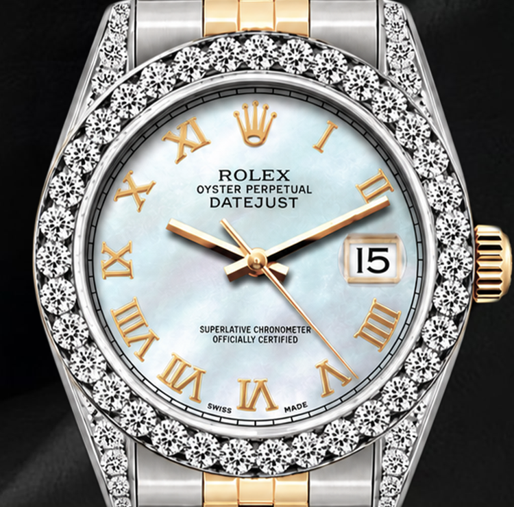 Montre Rolex Datejust 26 mm 6917 bicolore cadran en nacre blanche à chiffres romains