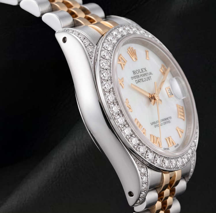 Montre Rolex Datejust 26 mm 6917 bicolore cadran en nacre blanche à chiffres romains
