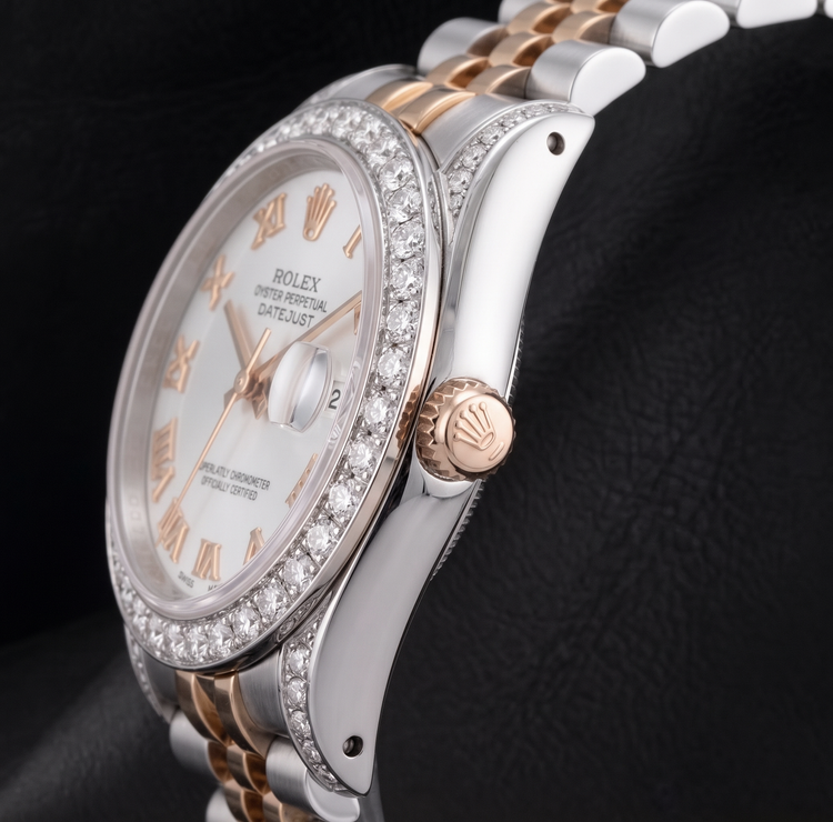 Montre Rolex Datejust 26 mm 6917 bicolore cadran en nacre blanche à chiffres romains