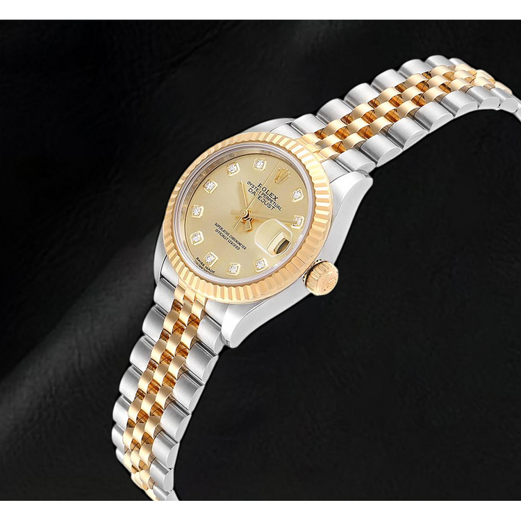 Rolex Datejust 28 mm Acier Inoxydable et Or Jaune Diamants Montre Femme 279173
