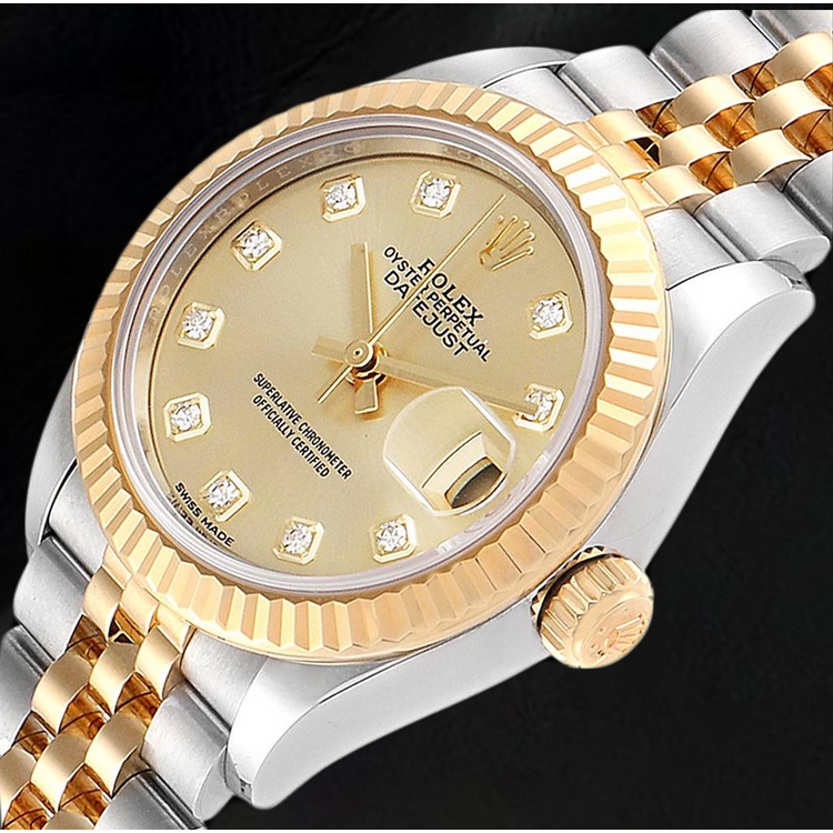 Rolex Datejust 28 mm Acier Inoxydable et Or Jaune Diamants Montre Femme 279173