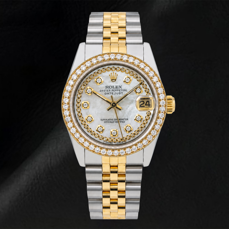 Rolex Datejust 31 mm 6824 Cadran Diamants en Nacre Blanche avec Liseré Bracelet Jubilé Bicolore